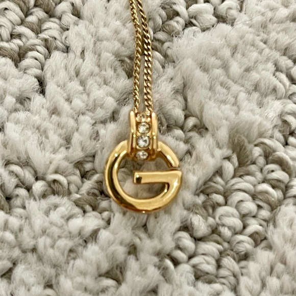 Givenchy Gold Necklace with Pendant and 3 Crystal Stones EUC - Picture 2 of 7